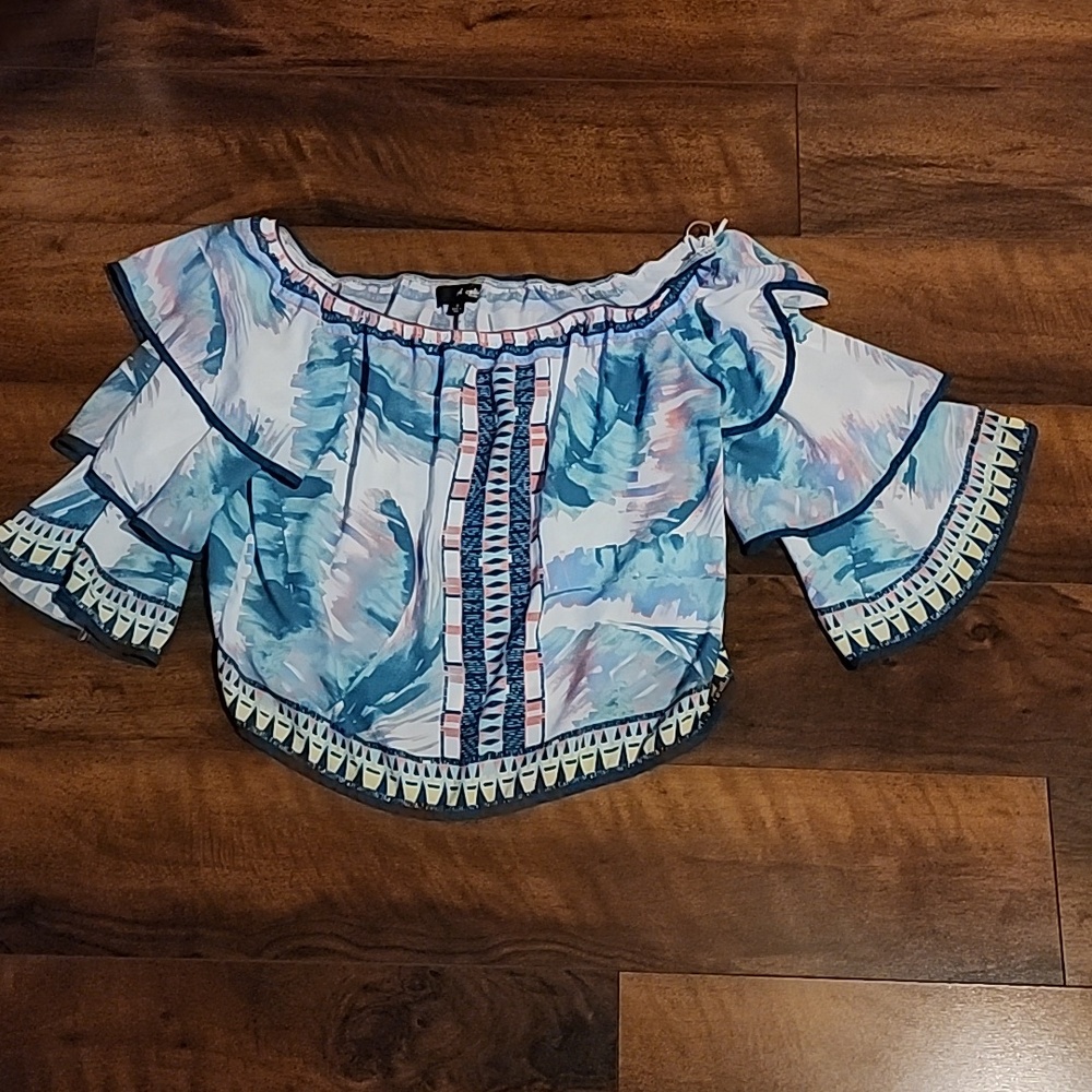 Women's Multicolor Ruffled Crop Blouse
